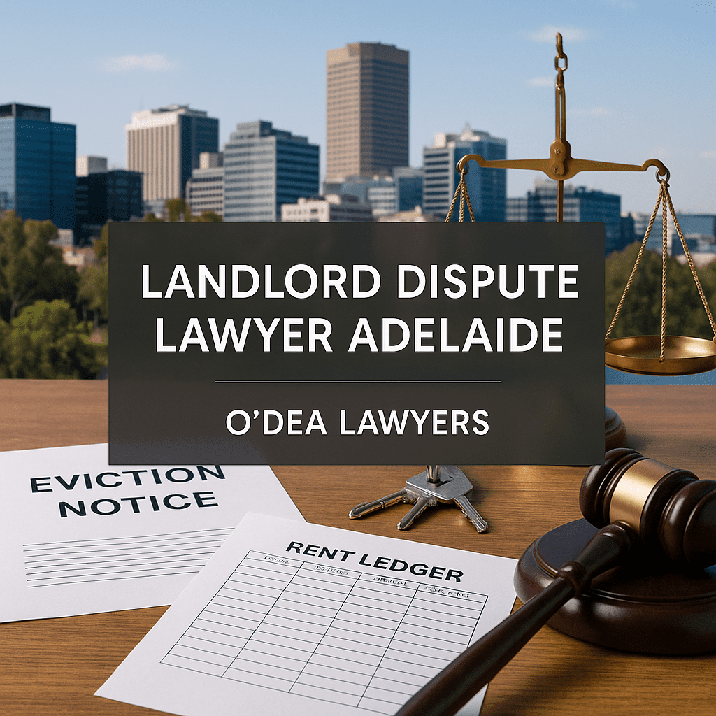 landlord dispute lawyer - A lawyers desk showing contracts and a judges gavel | O'Dea Lawyers