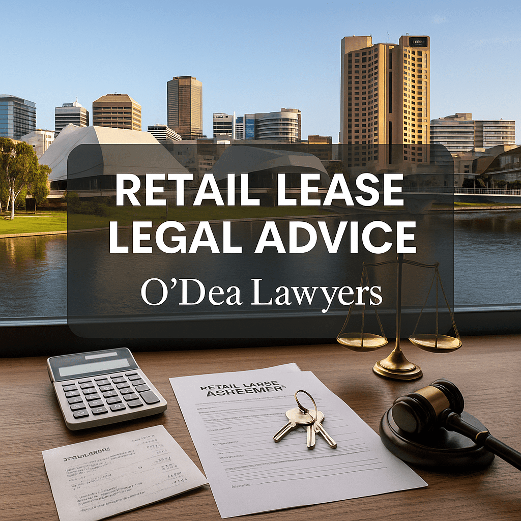 Retail lease legal advice | Lawyers desk with retail lease documents on it overlooking Adelaide | O'Dea Lawyers
